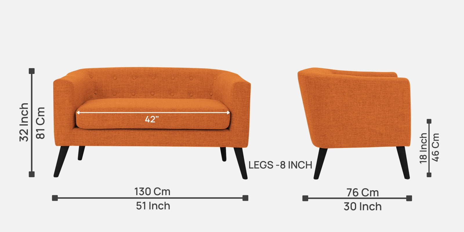 Casper Fabric 2 Seater Sofa in Vivid Orange Colour