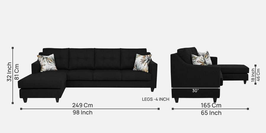 Welly Fabric Rhs Sectional Sofa 3 Lounger In Zed Black Colour - Febonic Living