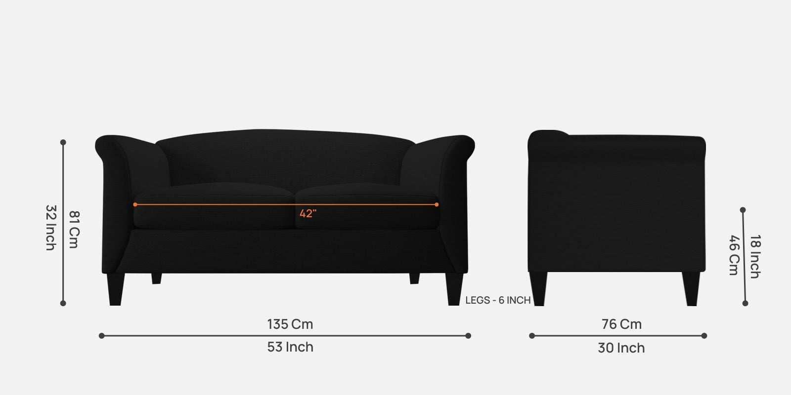 Kimber Fabric 2 Seater Sofa in Zed Black Colour