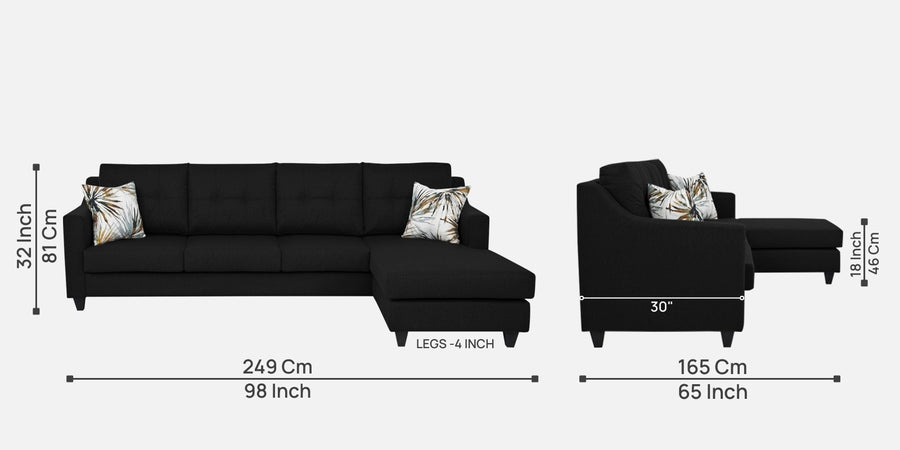 Welly Fabric Lhs Sectional Sofa 3 Lounger In Zed Black Colour - Febonic Living