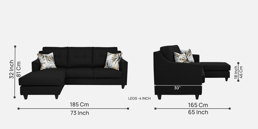 Welly Fabric Rhs Sectional Sofa 2 Lounger In Zed Black Colour - Febonic Living
