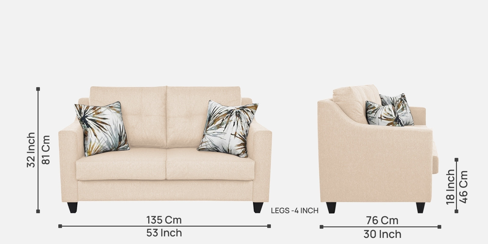 Welly Fabric 2 Seater Sofa In Woom Beige Colour