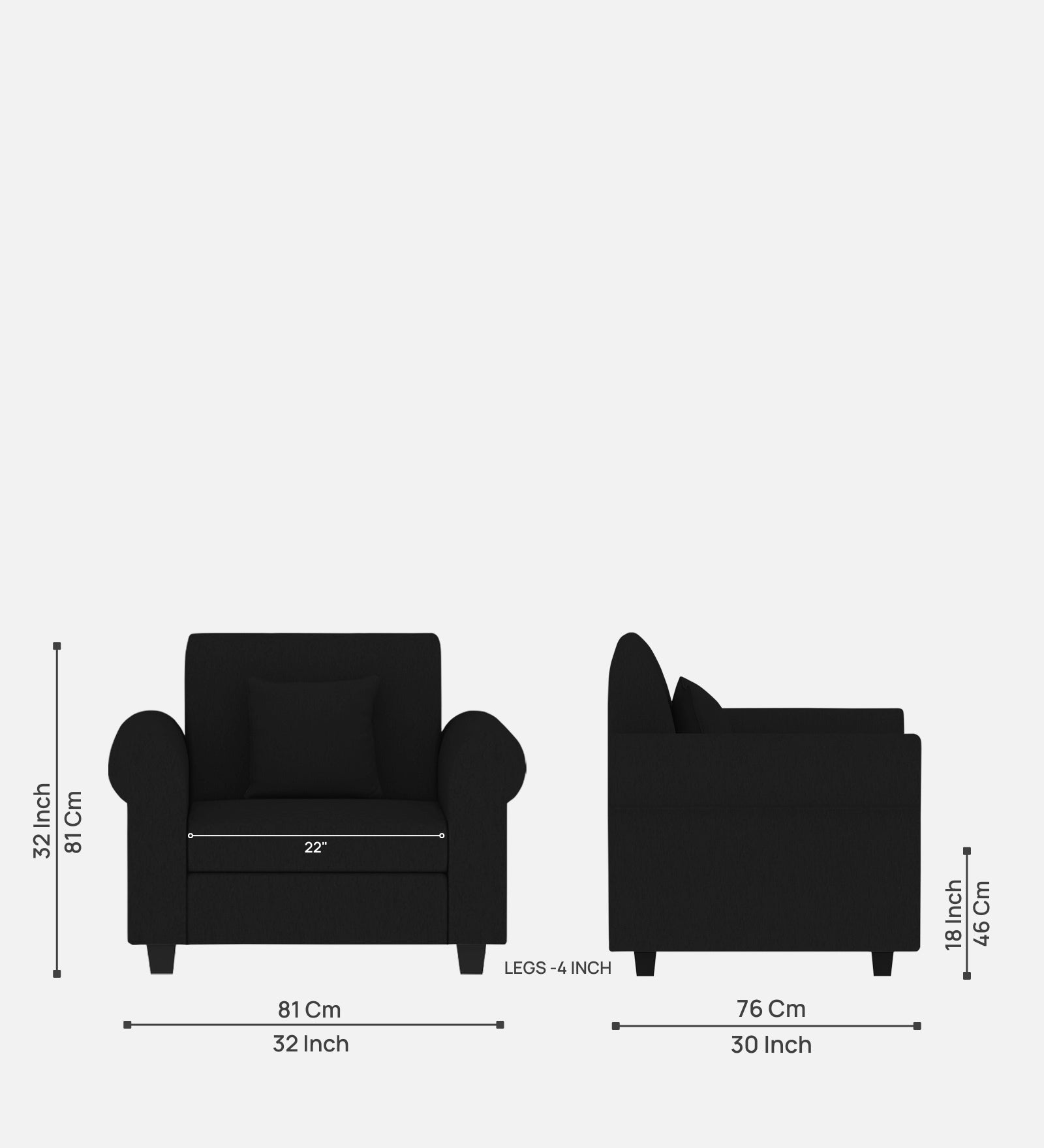 Derado Fabric 1 Seater Sofa in Zed Black Colour