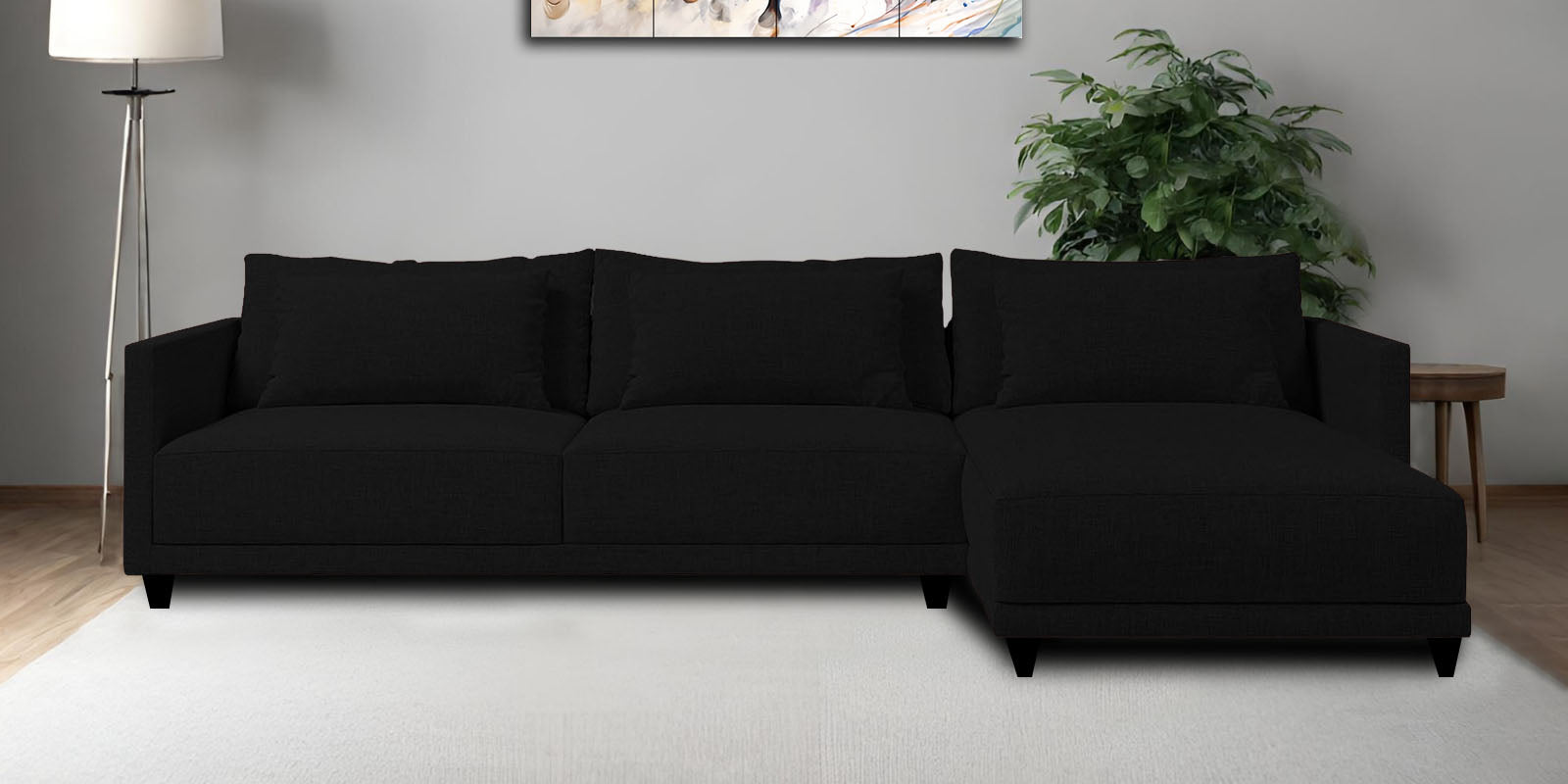 Kera Fabric LHS Sectional Sofa (3+Lounger) In Zed Black Colour