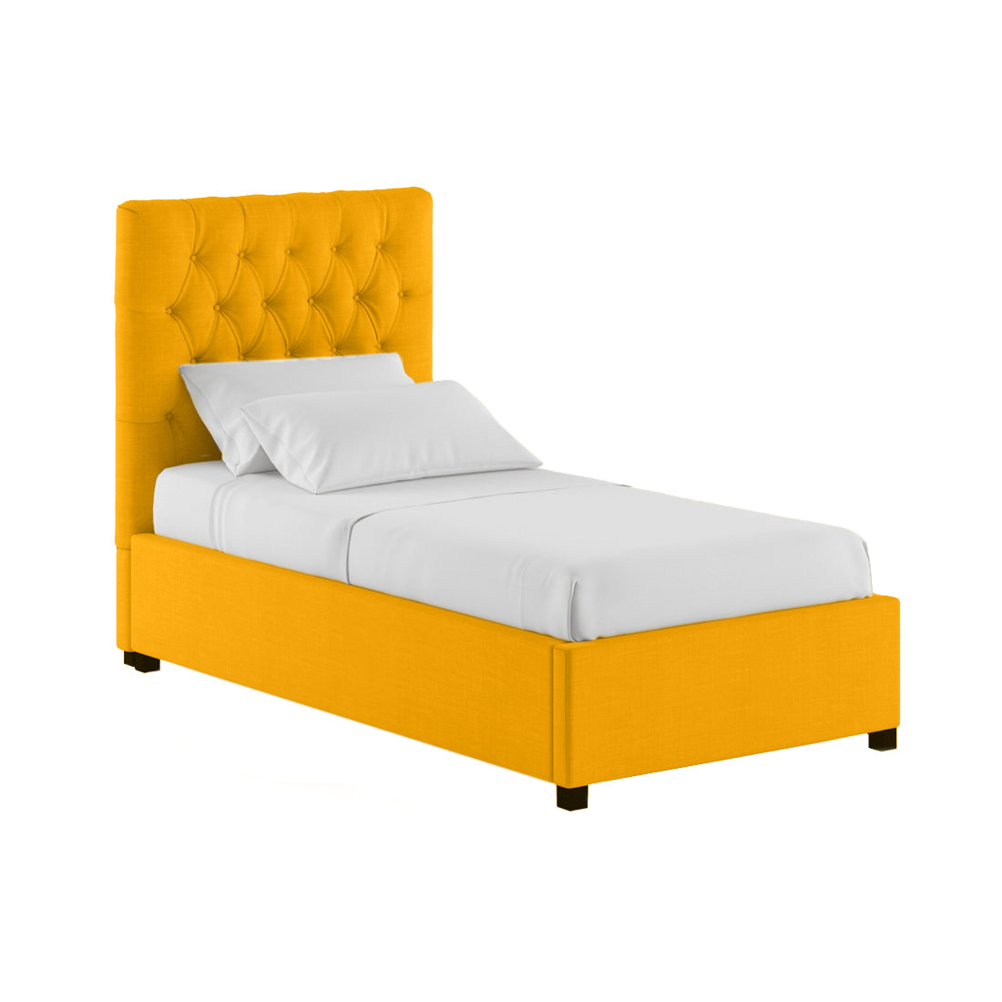 Isko Fabric Upholstered Single Bed in Bold Yellow Colour with Box Storage