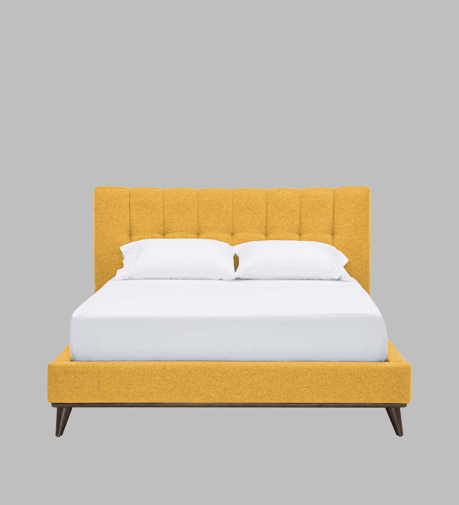 Jasmin Fabric Upholstered Queen Bed In Bold Yellow Colour - Febonic Living