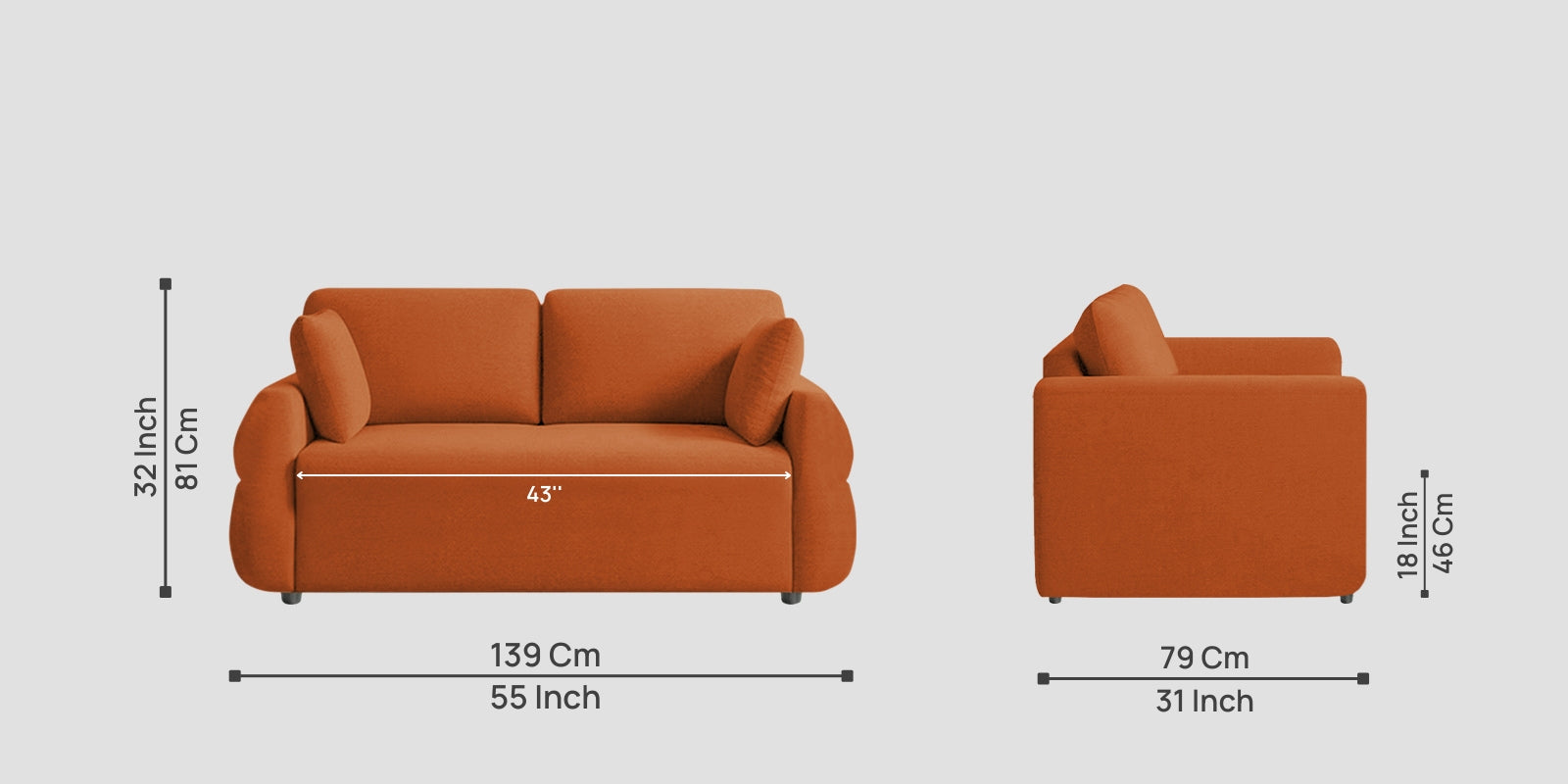 Jack Fabric 2 Seater Sofa In Vivid Orange Colour