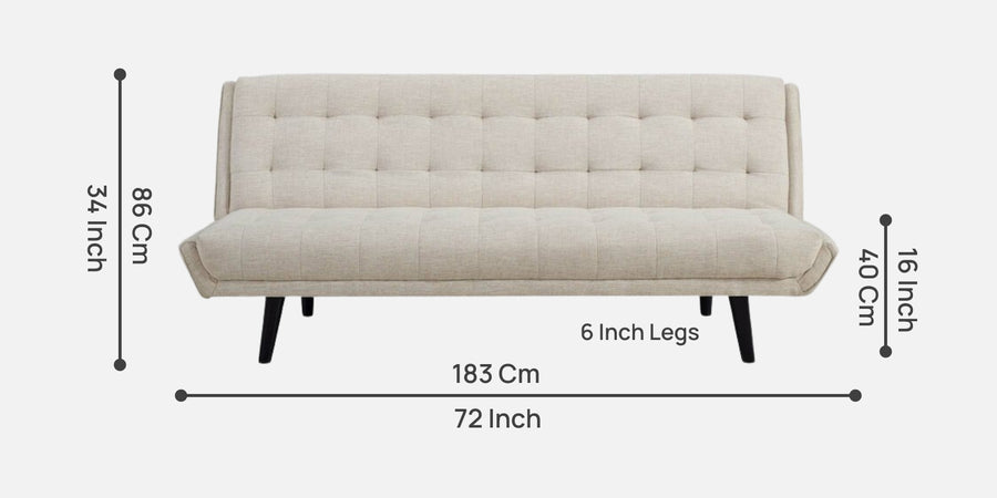 Saso Fabric 3 Seater Convertible Sofa Cum Bed In Ivory Cream Colour - Febonic Living