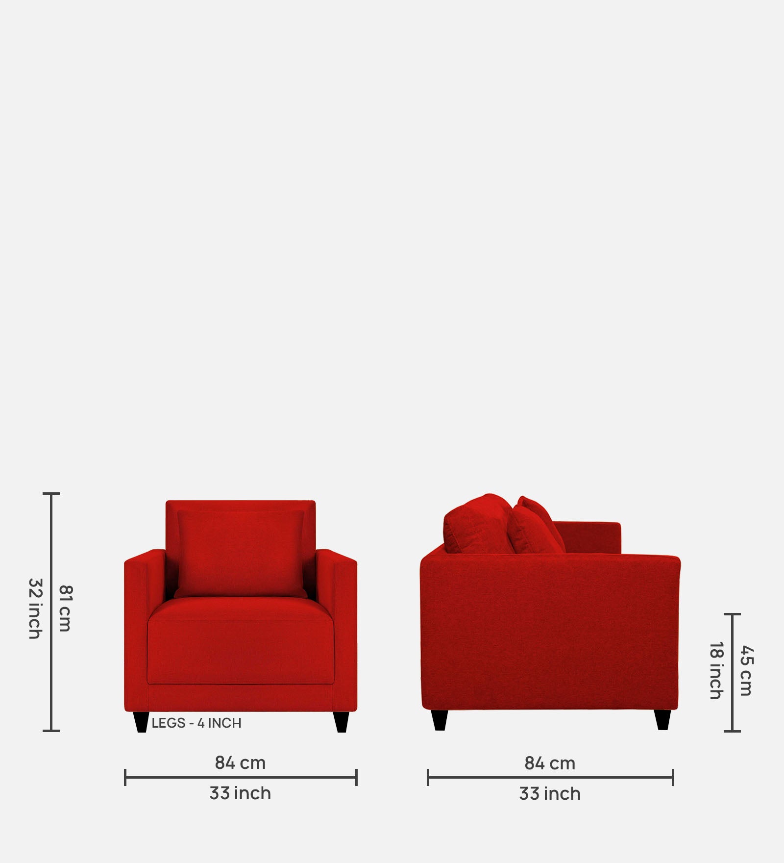 Kera Fabric 1 Seater Sofa in Ruby Red Colour