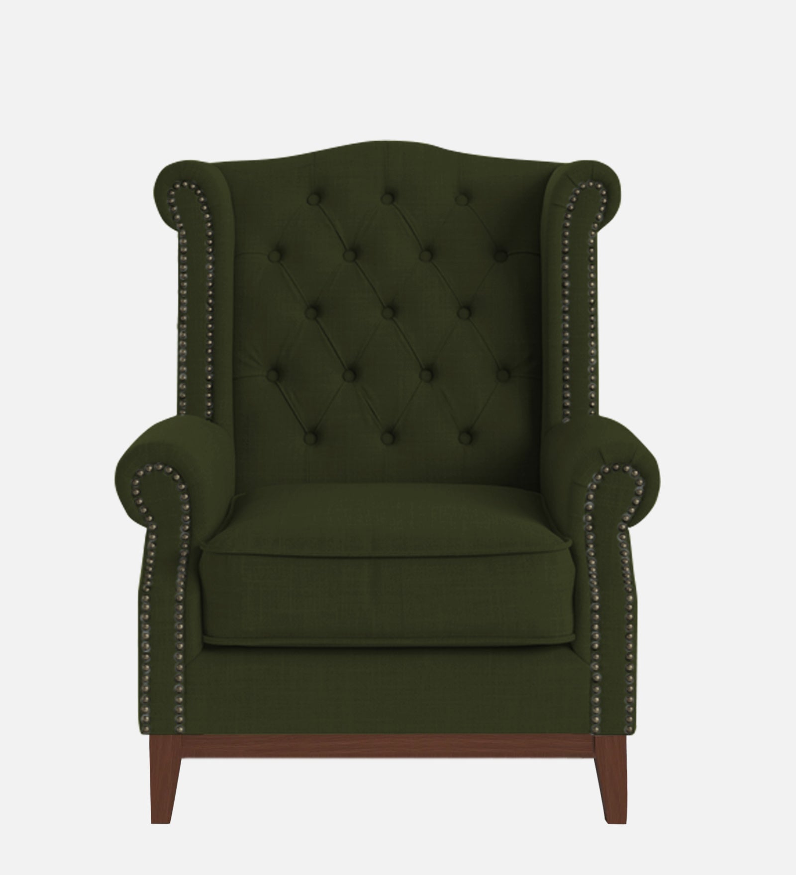 Nory Fabric 1 Seater Wing Chair in Olive Green Colour