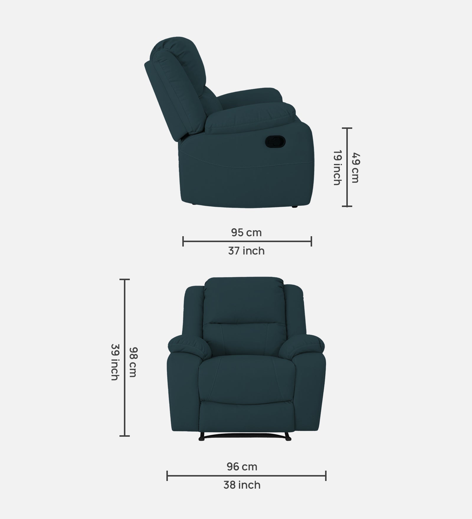 Adley Fabric Manual 1 Seater Recliner In Harbour Blue Colour