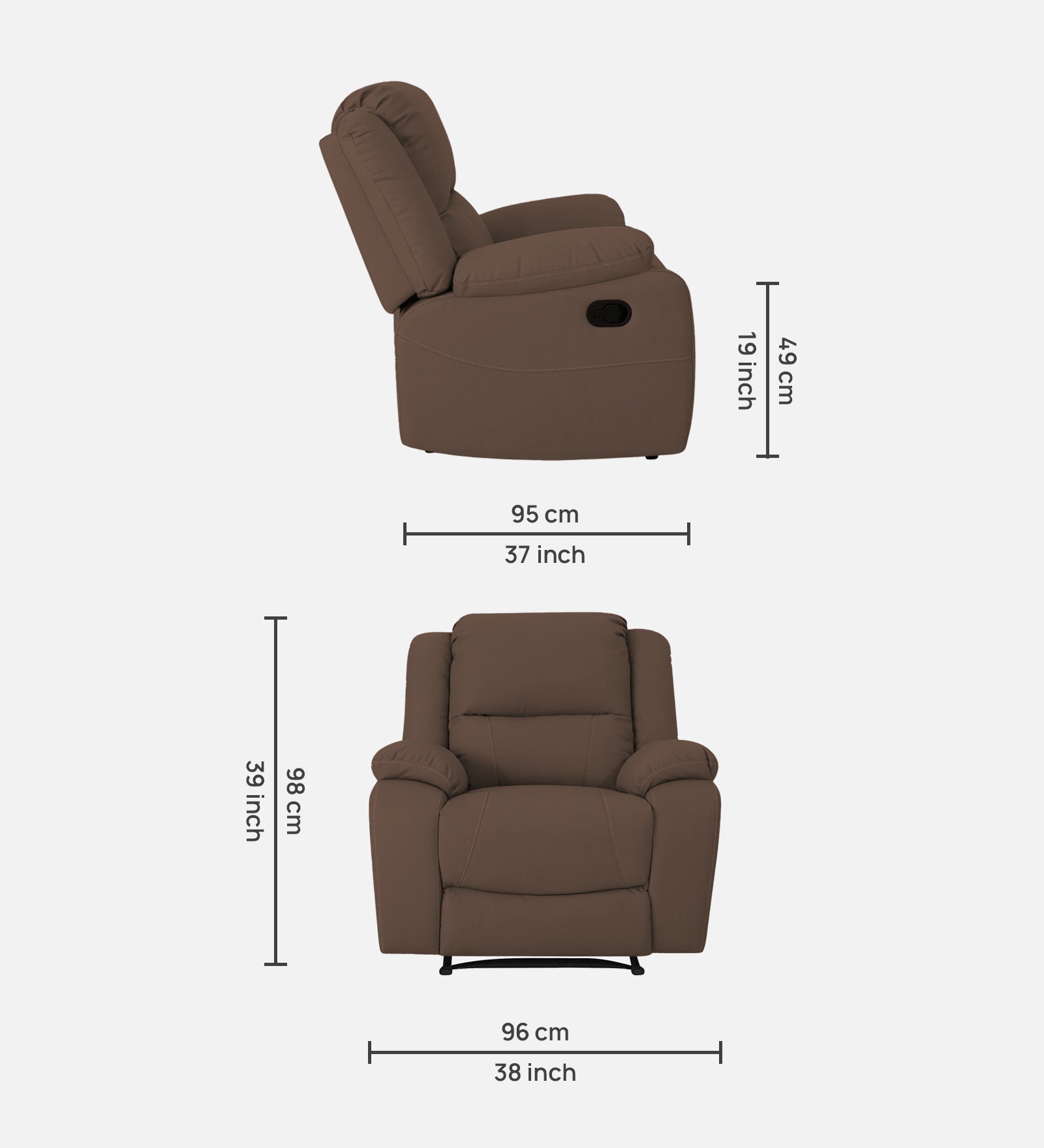 Adley Fabric Manual 1 Seater Recliner In Ginger Brown Colour