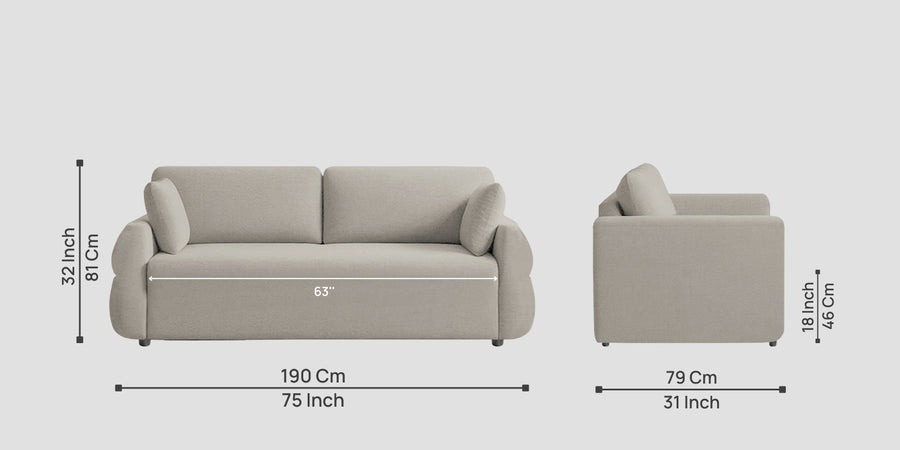 Jack Fabric 3 Seater Sofa In Ash Grey Colour - Febonic Living