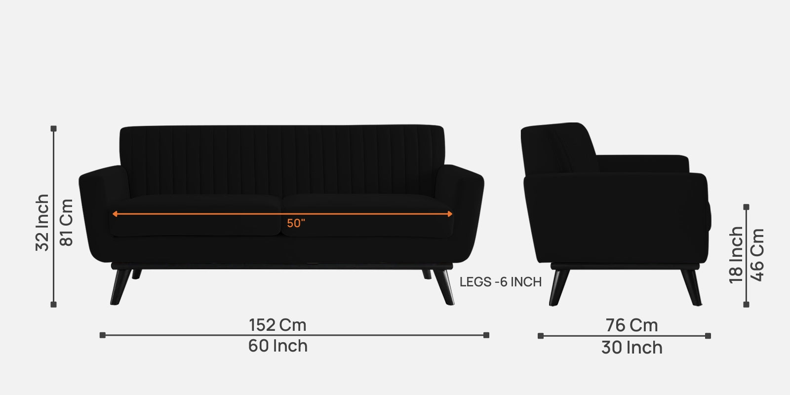 Tucker Velvet 2 Seater Sofa In Adam Black Colour