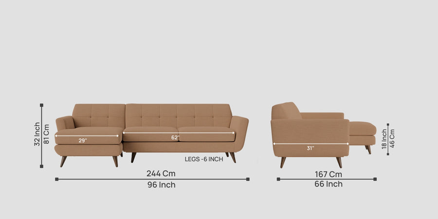 Jasmin Fabric Rhs Sectional Sofa 3 Lounger In Cosmic Beige Colour - Febonic Living