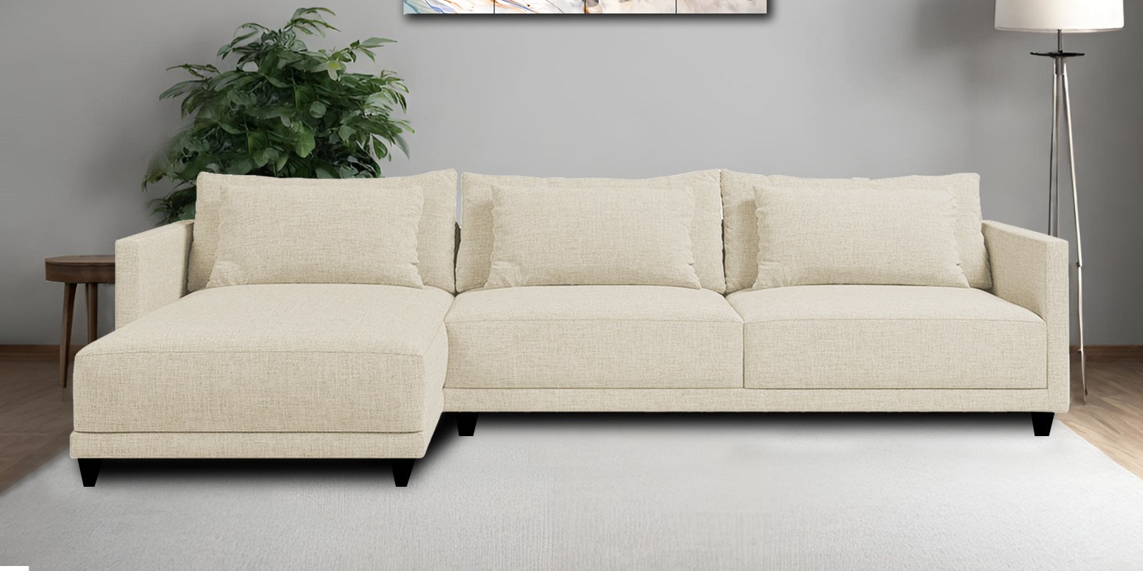 Kera Fabric RHS Sectional Sofa (3+Lounger) In Ivory Cream Colour