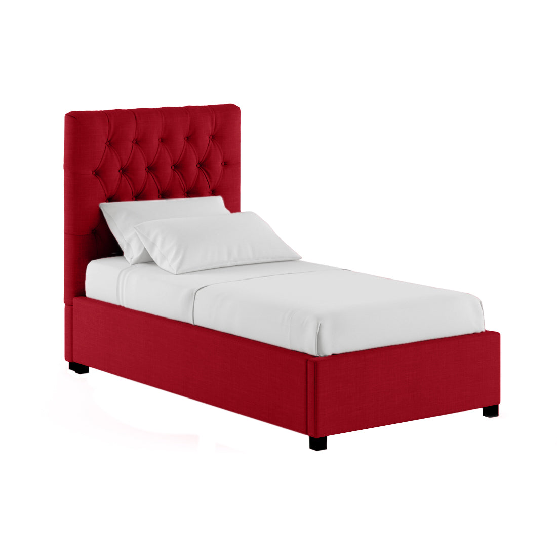 Isko Fabric Upholstered Single Bed in Ruby Red Colour with Box Storage