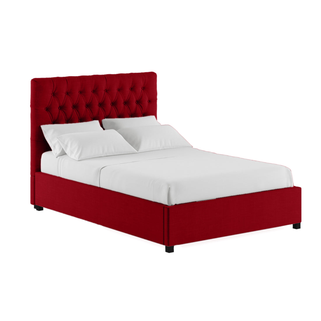 Sinu Fabric King Size Bed In Ruby Red Colour With Storage Box