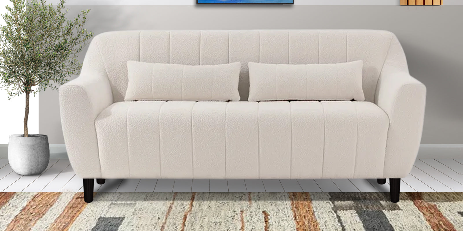 Nesco Fur Fabric 2 Seater Sofa in Bright White Colour
