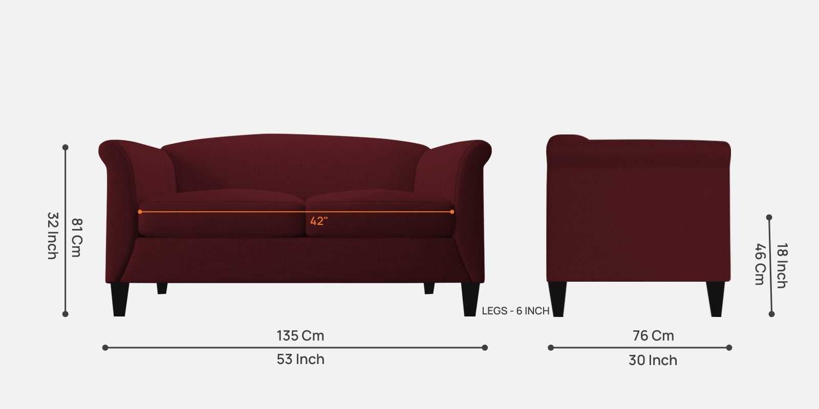 Kimber Fabric 2 Seater Sofa in Blood Maroon Colour