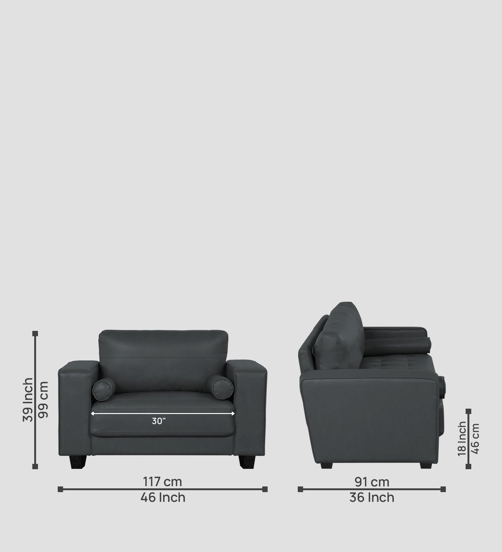 Darwin Leatherette 1 Seater Sofa In Pepper Grey Colour - Febonic Living