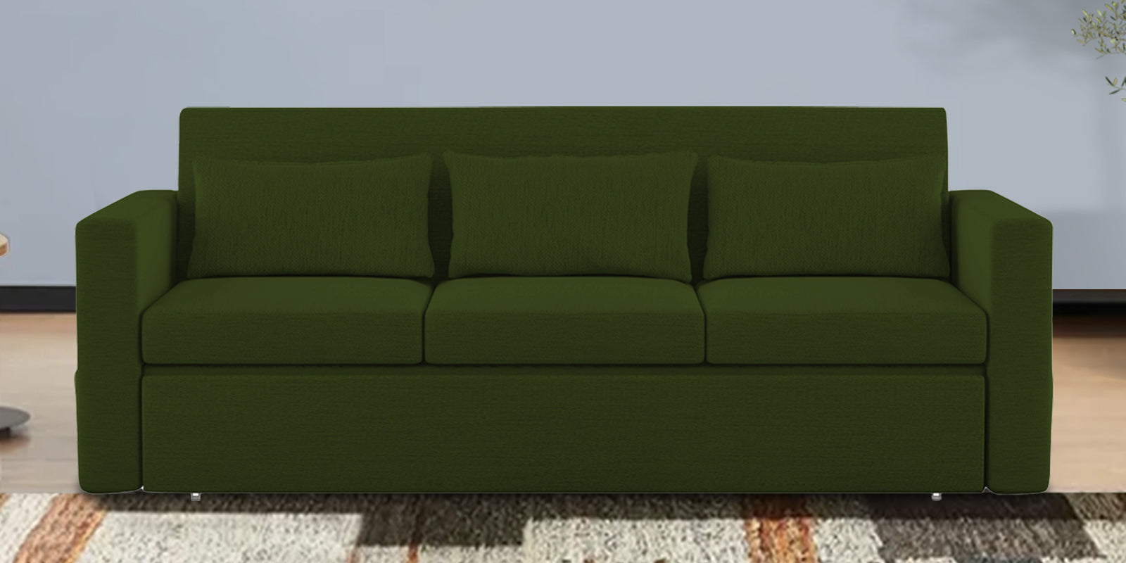 River Fabric 3 Seater Pull Out Sofa Cum Bed In Olive Green Colour