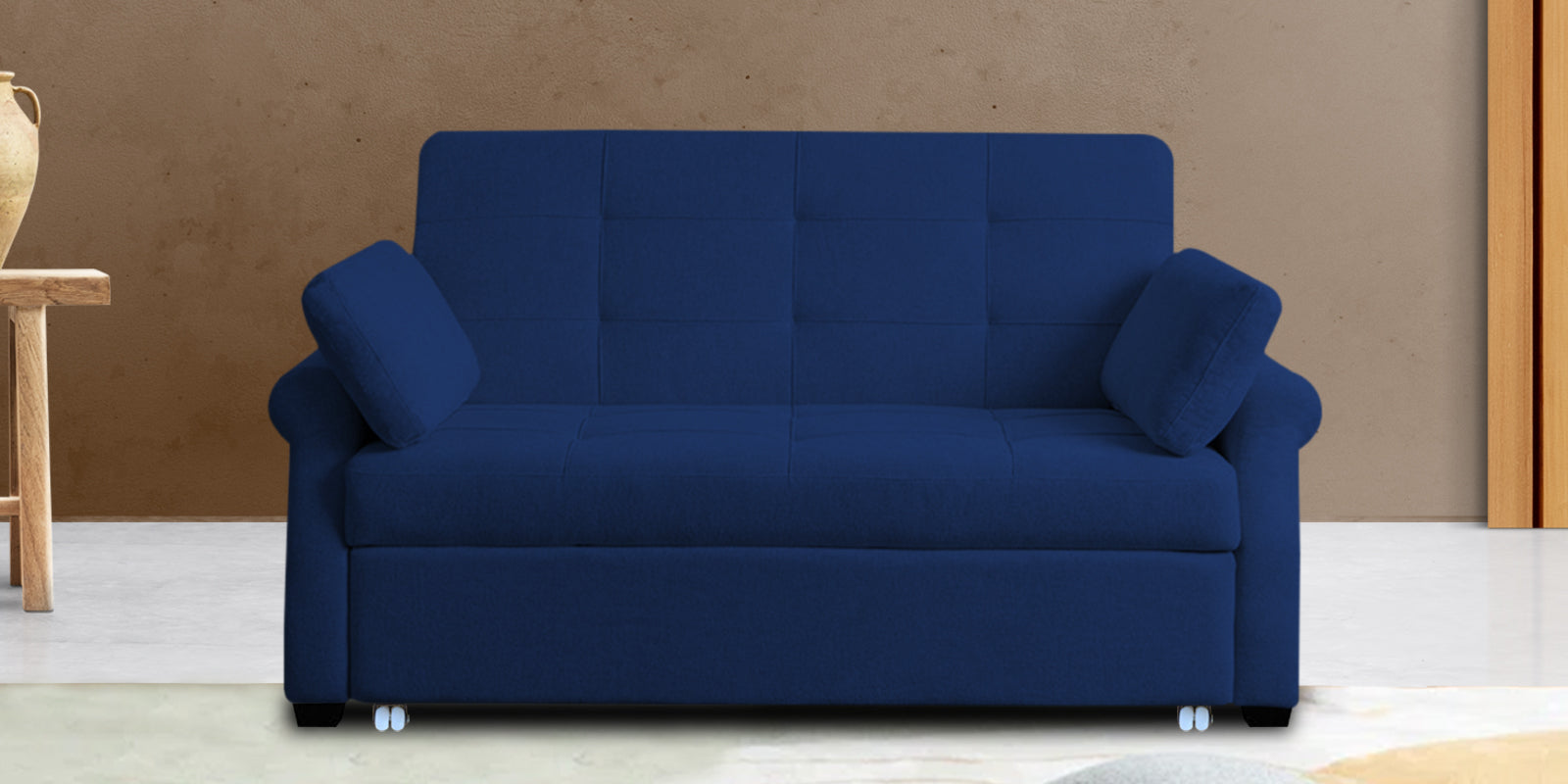 Fornia Fabric 3 Seater Pull Out Sofa Cum Bed In Royal Blue Colour