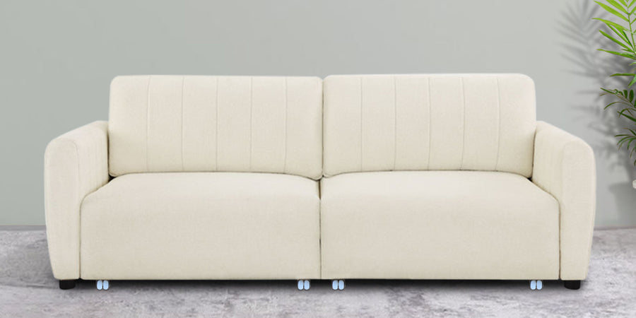Vima Fabric 3 Seater Pull Out Sofa Cum Bed In Ivory Cream Colour - Febonic Living