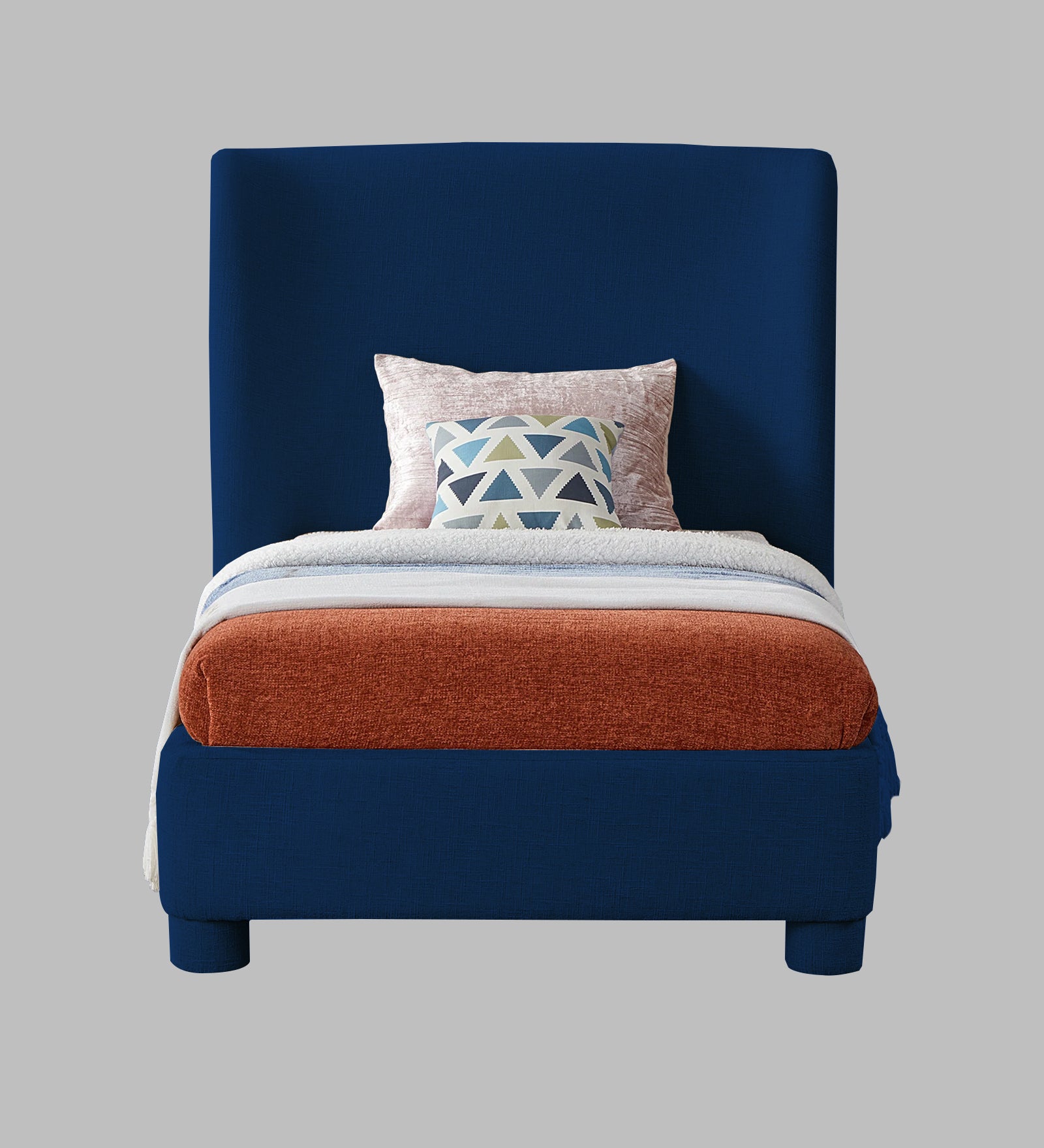 Lenny Fabric Upholstered Single Bed in Royal Blue Colour - Febonic Living