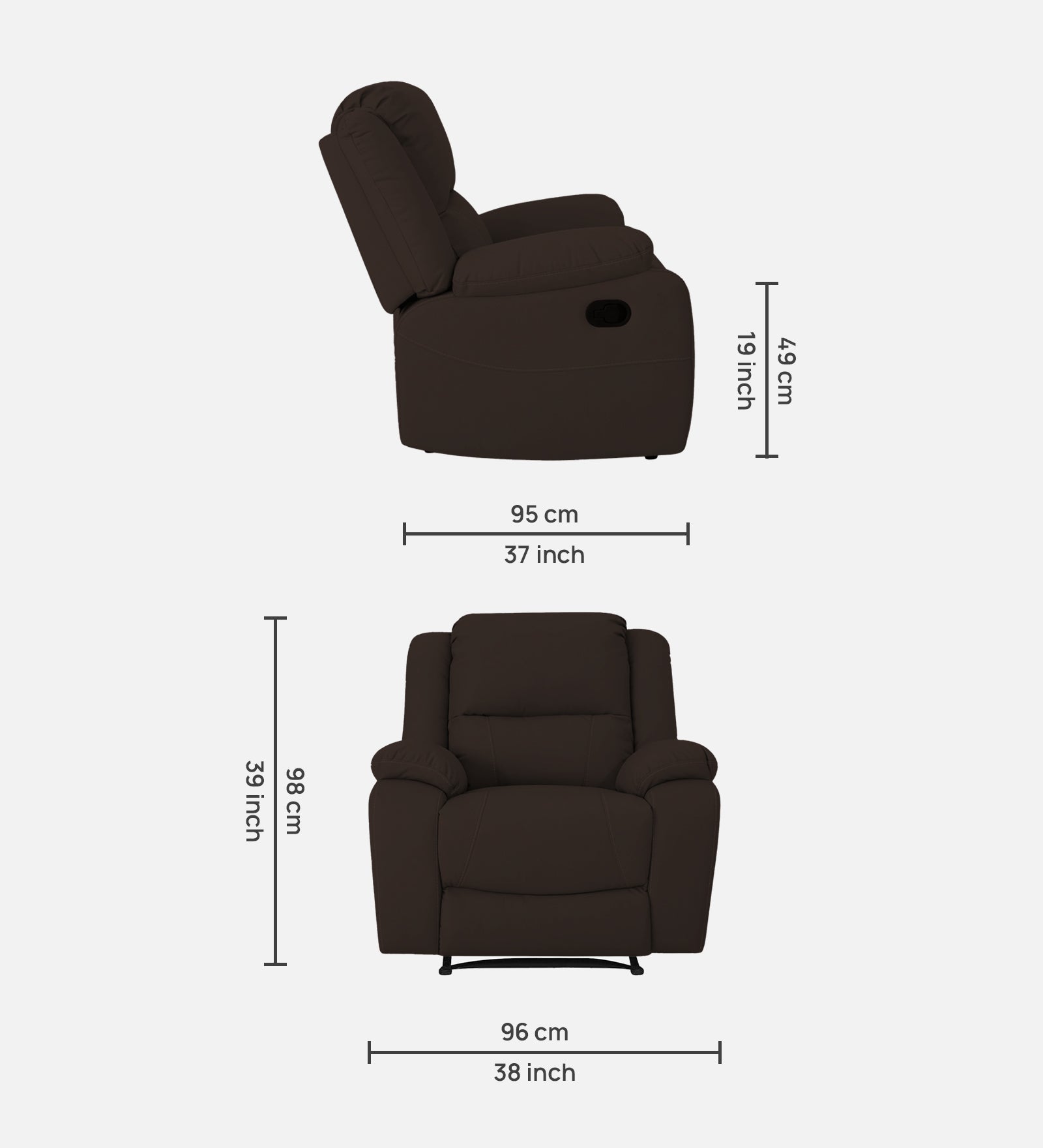 Adley Fabric Manual 1 Seater Recliner In Coco Brown Colour