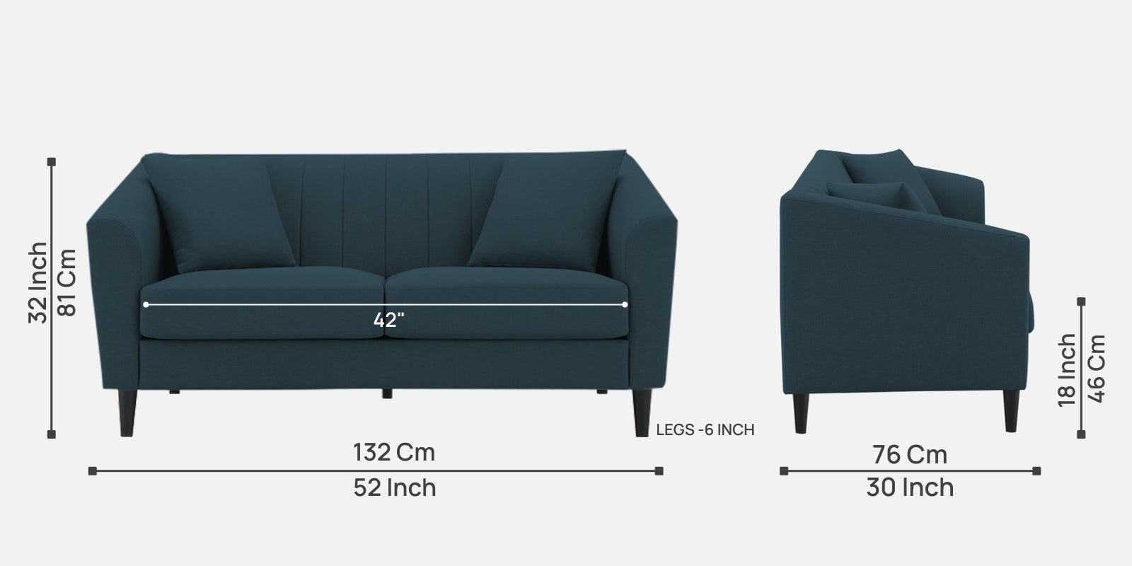 Polon Fabric 2 Seater Sofa In Cool Blue Colour