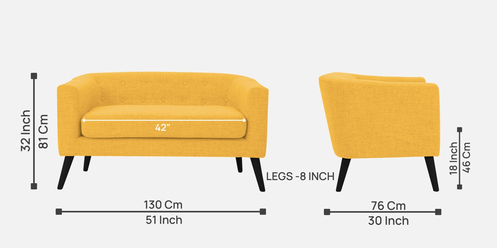 Casper Fabric 2 Seater Sofa in Bold Yellow Colour