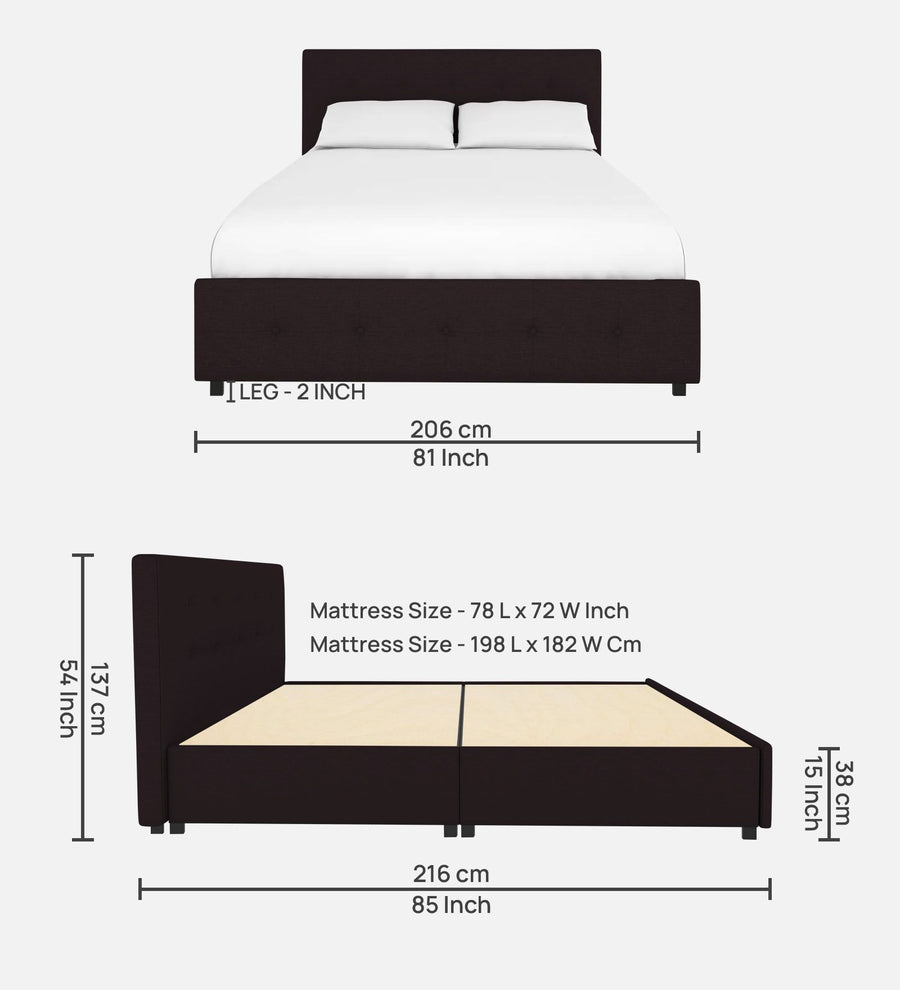 Lido Fabric Upholstered King Size Bed In Cara Brown Colour With Drawer Storage - Febonic Living