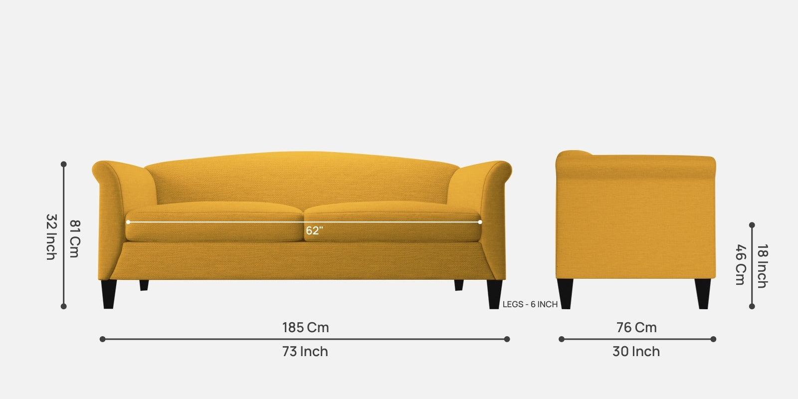 Kimber Fabric 3 Seater Sofa in Bold Yellow Colour