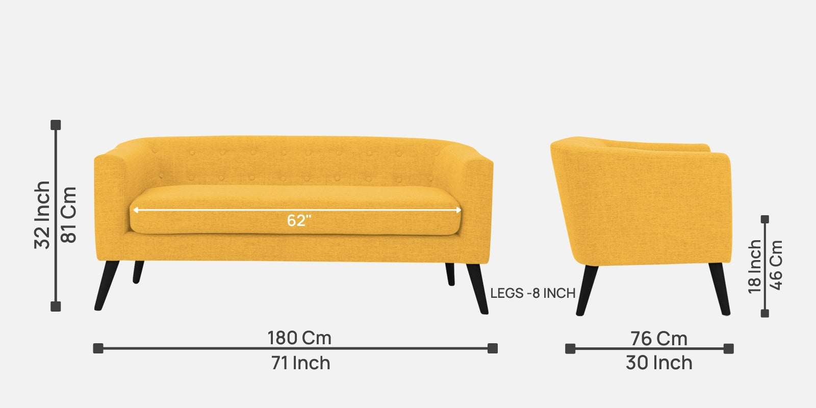 Casper Fabric 3 Seater Sofa in Bold Yellow Colour