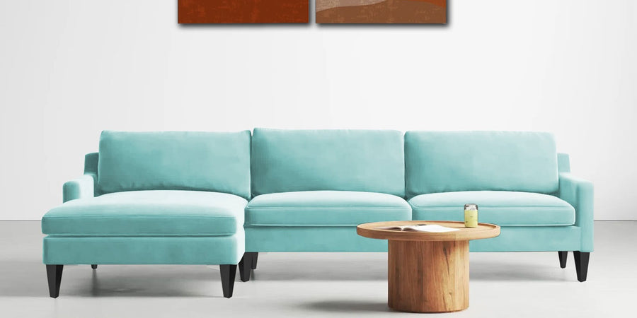 Jones Velvet Rhs Sectional Sofa 3 Lounger In Barmunda Aqua Colour - Febonic Living