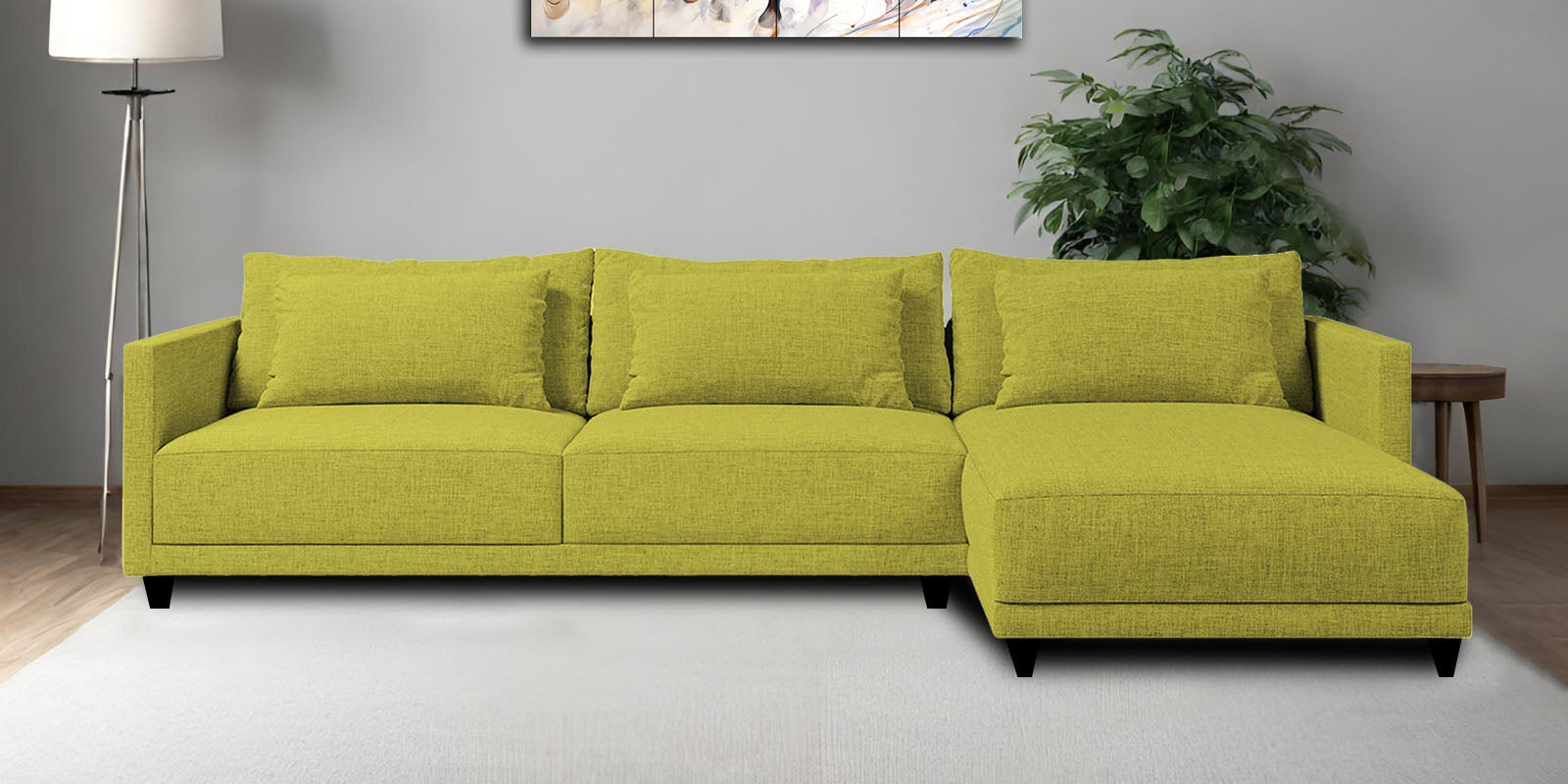 Kera Fabric LHS Sectional Sofa (3+Lounger) In Parrot Green Colour