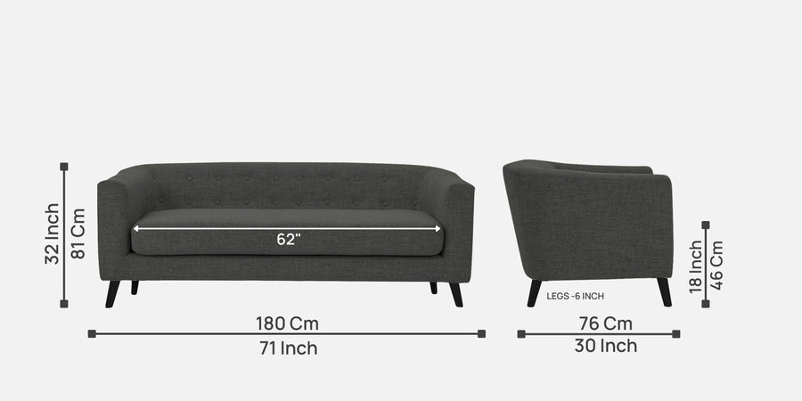 Casper Fabric 3 Seater Sofa In Charcoal Grey Colour - Febonic Living