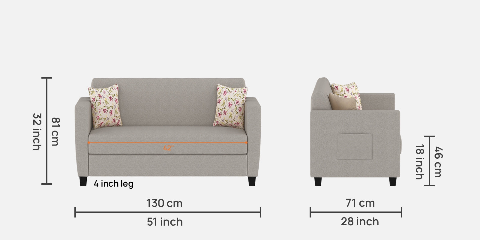 Gozi Fabric 2 Seater Sofa In Ash Grey Colour