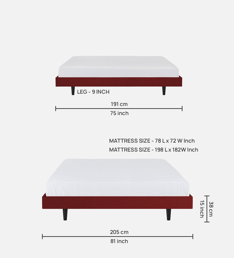Basi Fabric Upholstered King Size Bed In Blood Maroon Colour - Febonic Living