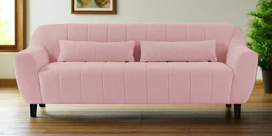 Nesco Boucle Fabric 3 Seater Sofa In Basi Pink Colour - Febonic Living