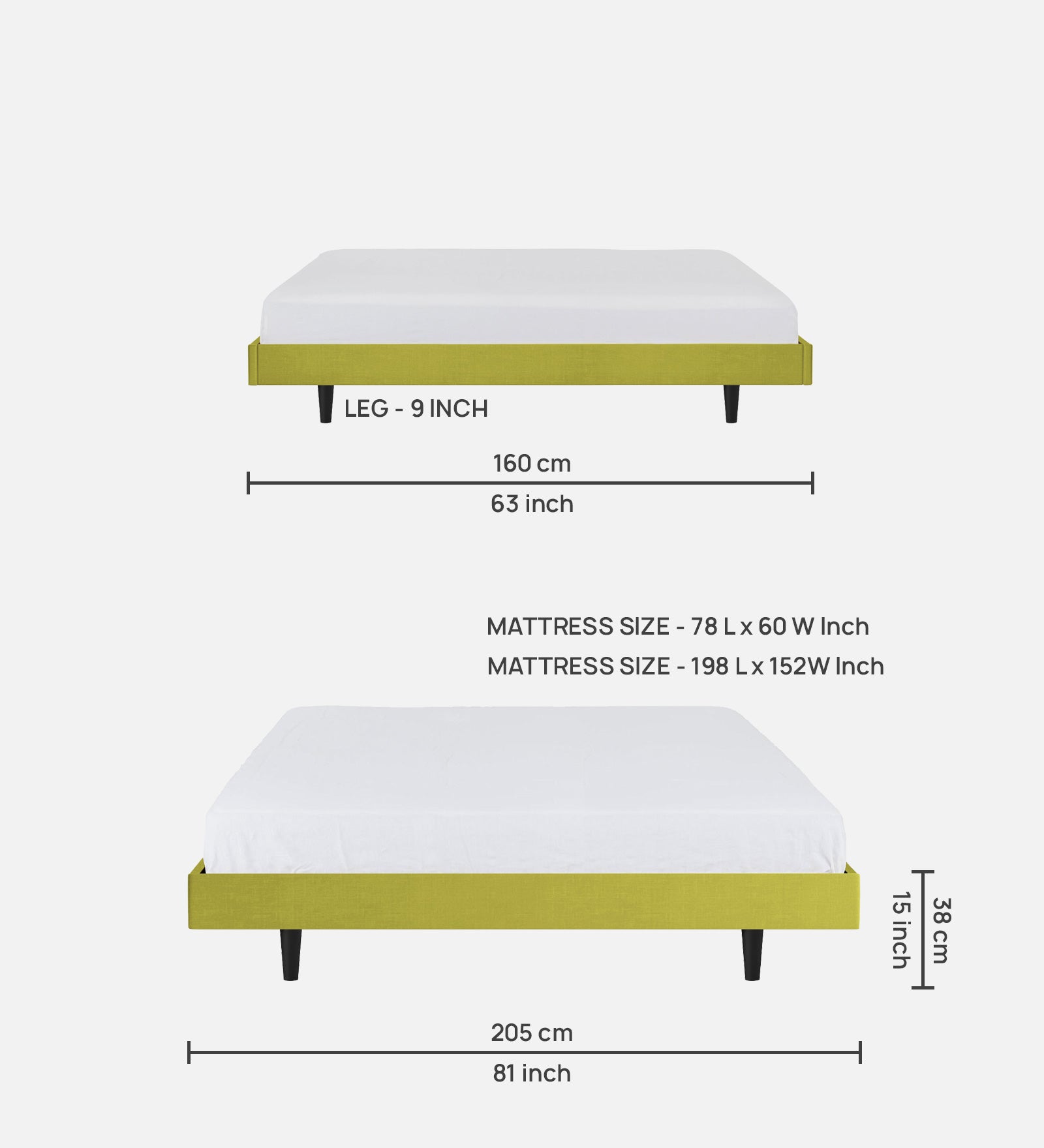 Basi Fabric Queen Size Bed In Parrot Green Colour