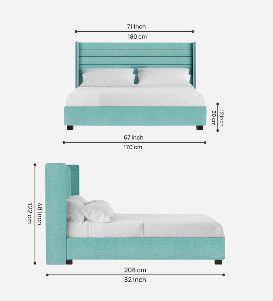 Caliya Velvet Upholstered Queen Size Bed In Barmunda Aqua Colour - Febonic Living