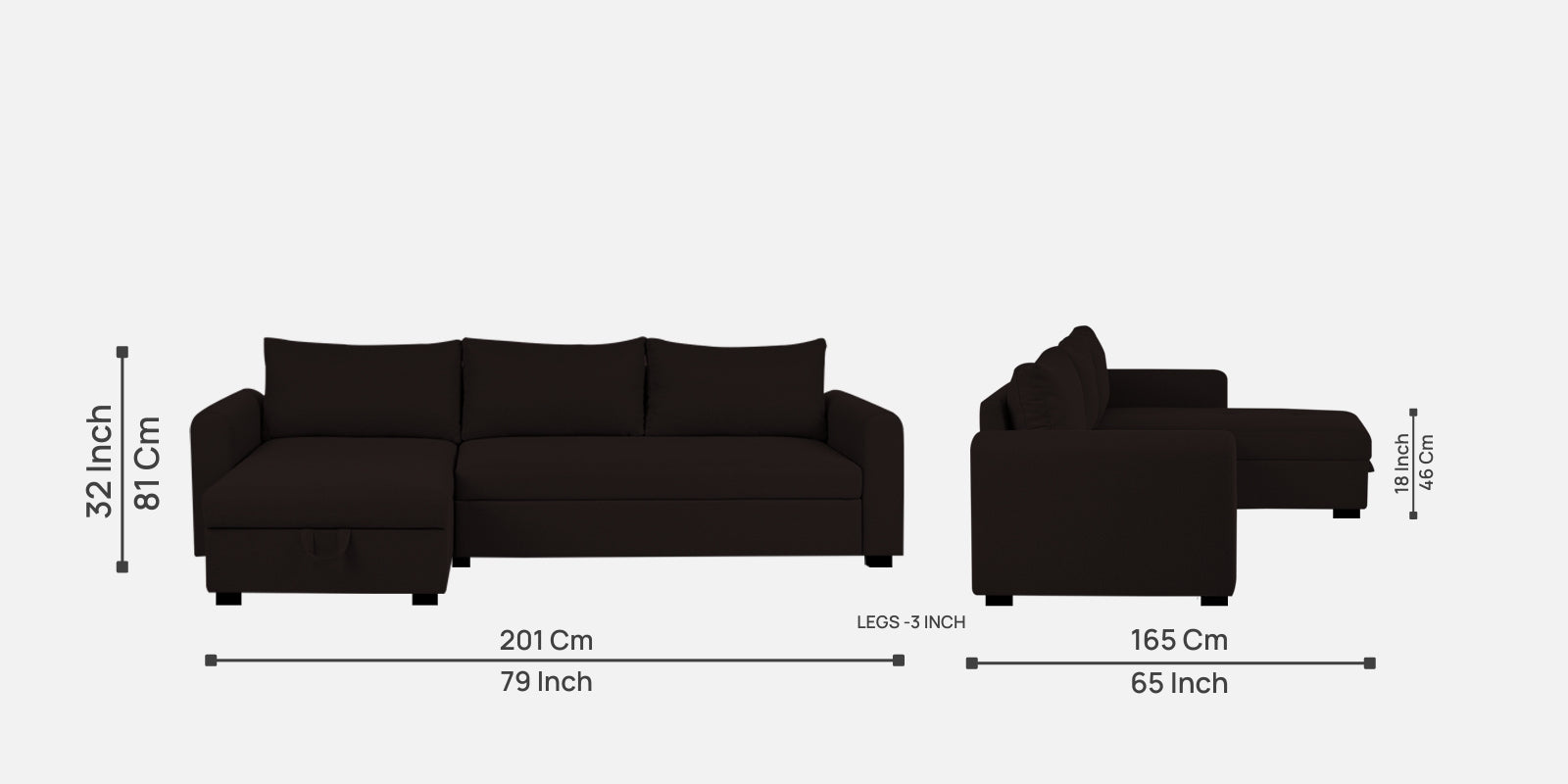 Sigma Fabric RHS Sectional (3+ Lounger) in Cara Brown Colour