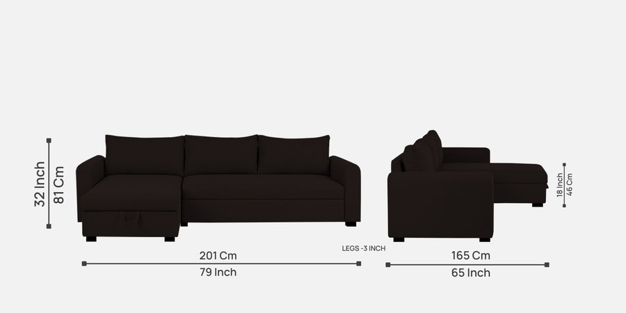 Sigma Fabric Rhs Sectional Sofa 3 Lounger In Cara Brown Colour - Febonic Living