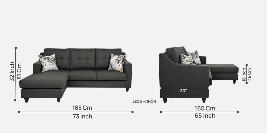 Welly Fabric Rhs Sectional Sofa 2 Lounger In Charcoal Grey Colour - Febonic Living