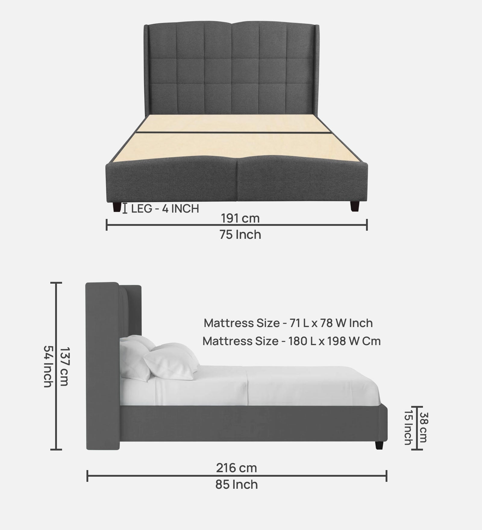 Jovi Velvet Queen Size Bed In Davy Grey In Colour