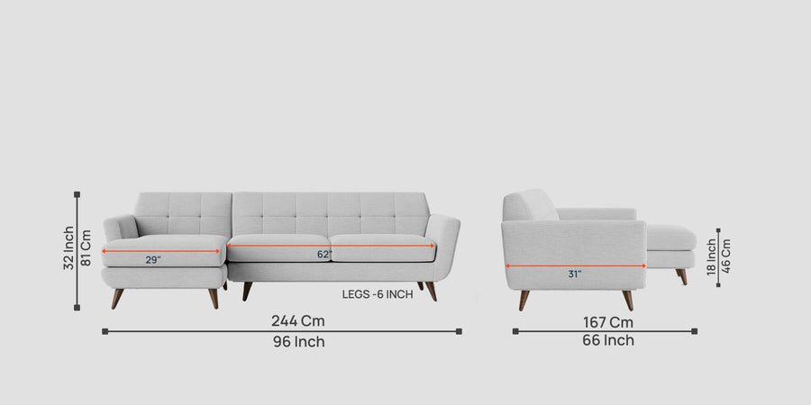 Jasmin Fabric Rhs Sectional Sofa 3 Lounger In Lit Grey Colour - Febonic Living