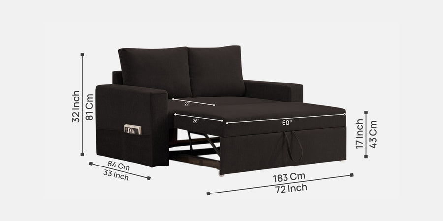 Kara Fabric 2 Seater Pull Out Sofa Cum Bed In Cara Brown Colour - Febonic Living