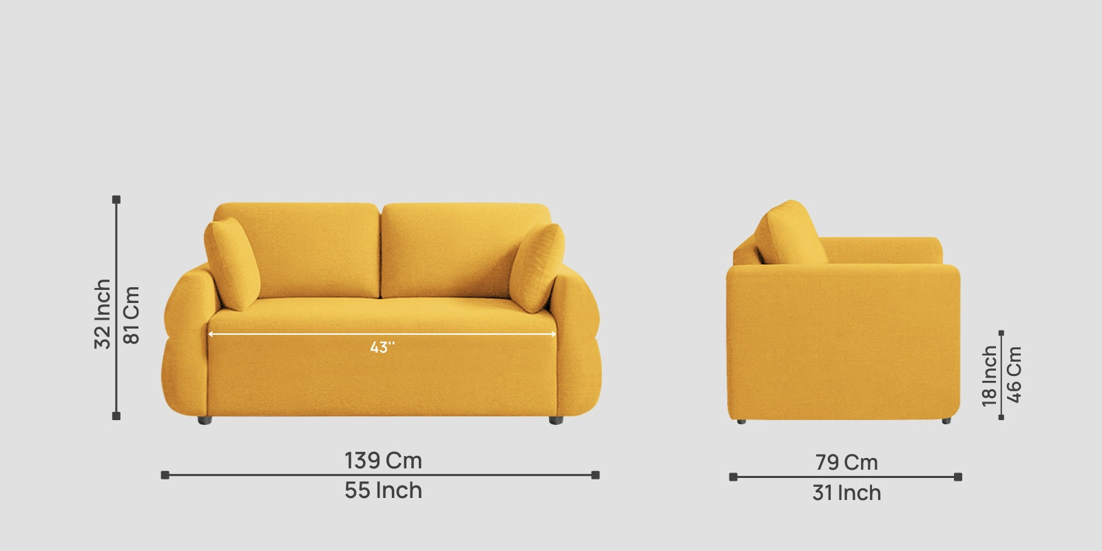 Jack Fabric 2 Seater Sofa In Bold Yellow Colour